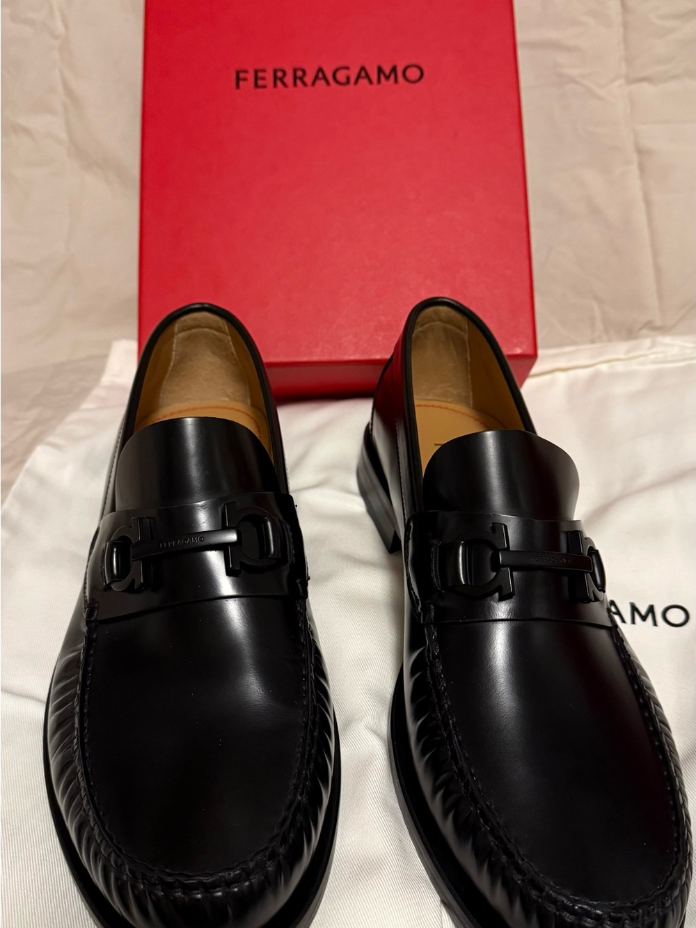 Salvatore Ferragamo Black Leather Bit Slip-On Shoes